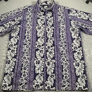 Mark Raysten Shirt Mens XL Purple Blue Hawaiian Button Up Cotton‎